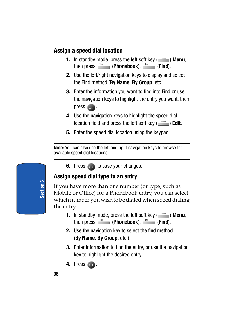 Assign a speed dial location, Assign speed dial type to an entry | Samsung SCH-A795ZAVXAR User Manual | Page 98 / 238