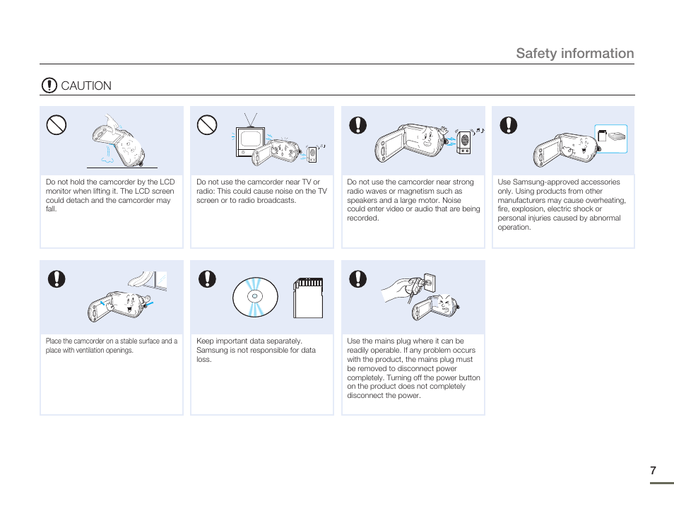 Safety information | Samsung HMX-H300BN-XAA User Manual | Page 11 / 122