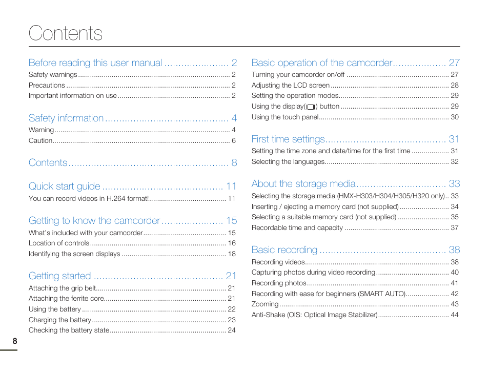 Samsung HMX-H300BN-XAA User Manual | Page 12 / 122