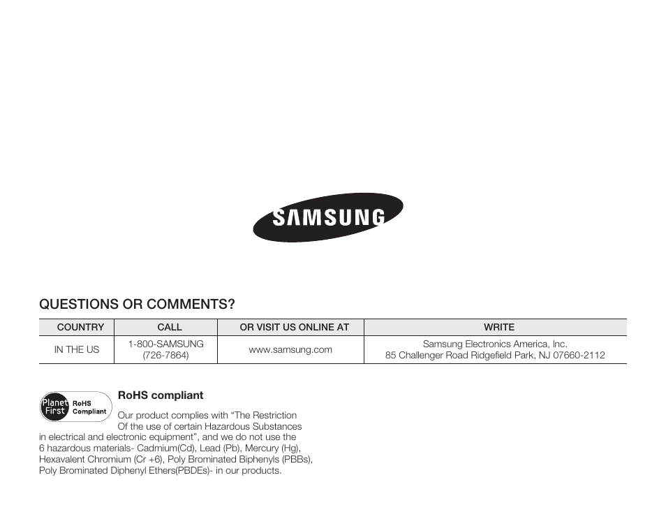 Questions or comments | Samsung HMX-H300BN-XAA User Manual | Page 122 / 122