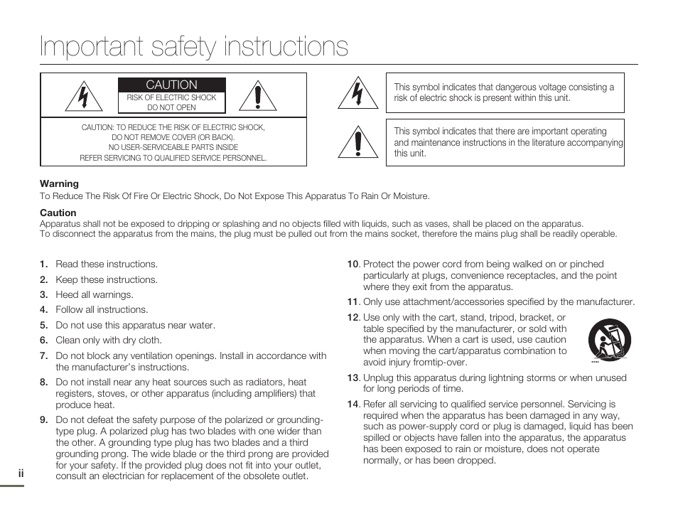 Important safety instructions | Samsung HMX-H300BN-XAA User Manual | Page 2 / 122