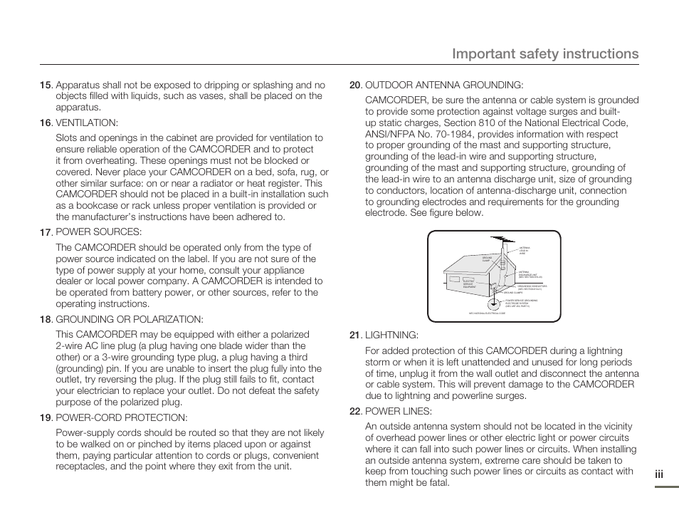 Important safety instructions, Ii iii ii iii | Samsung HMX-H300BN-XAA User Manual | Page 3 / 122