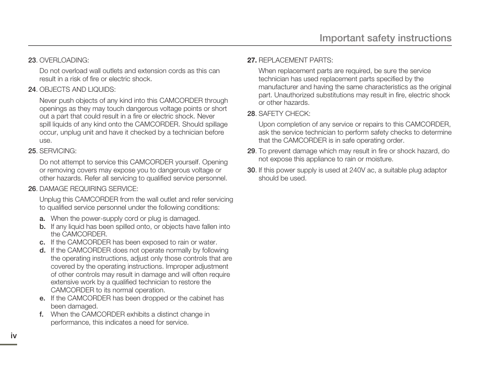 Important safety instructions | Samsung HMX-H300BN-XAA User Manual | Page 4 / 122