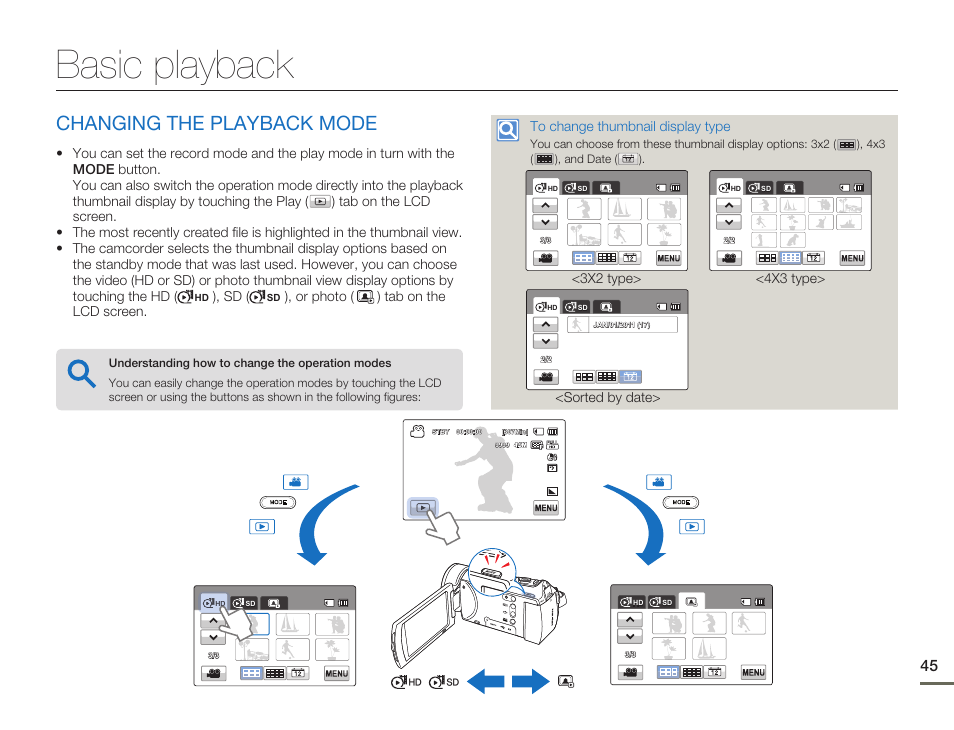 Basic playback, Changing the playback mode | Samsung HMX-H300BN-XAA User Manual | Page 49 / 122