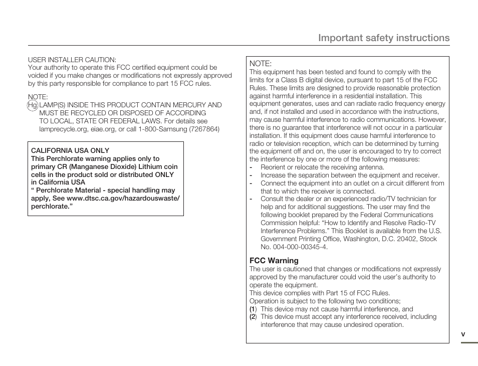 Important safety instructions | Samsung HMX-H300BN-XAA User Manual | Page 5 / 122