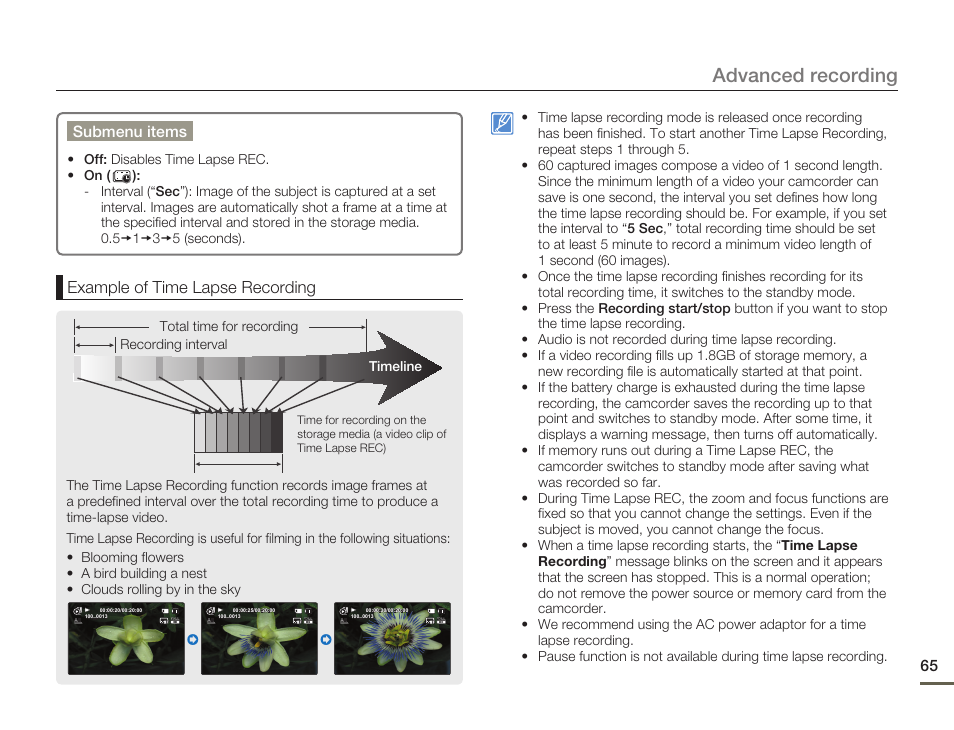 Advanced recording | Samsung HMX-H300BN-XAA User Manual | Page 69 / 122