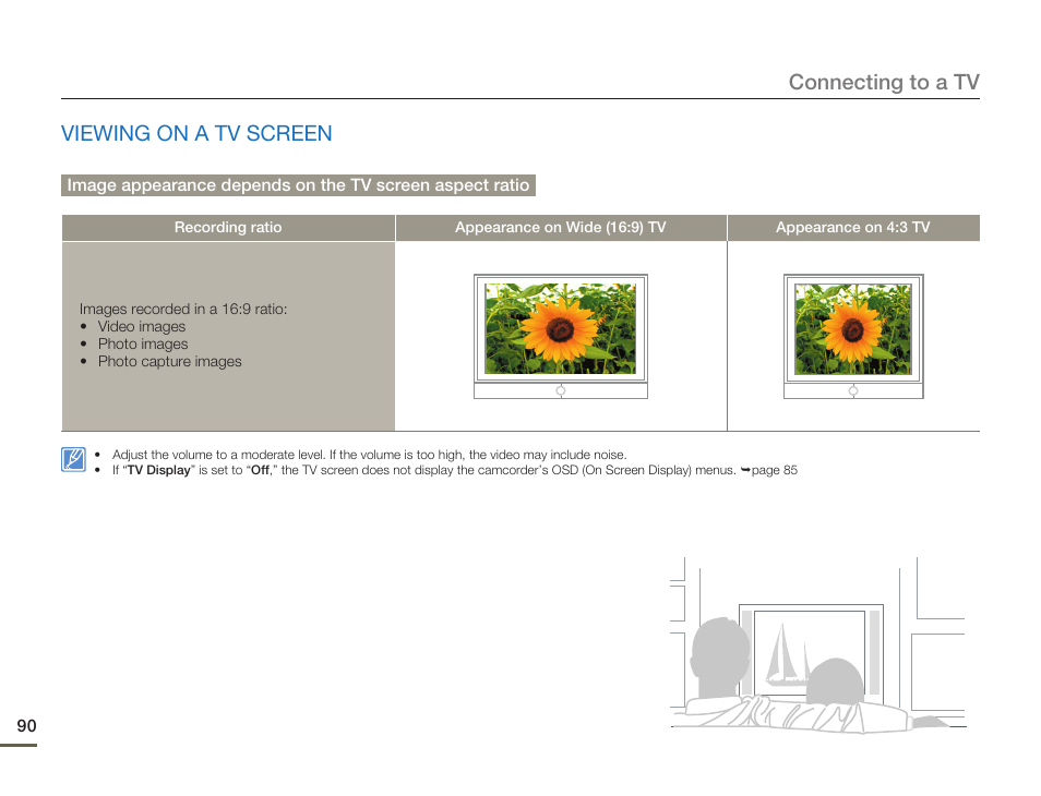 Viewing on a tv screen, Connecting to a tv viewing on a tv screen | Samsung HMX-H300BN-XAA User Manual | Page 94 / 122