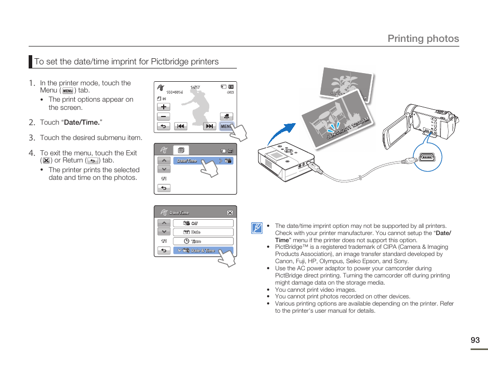 Printing photos | Samsung HMX-H300BN-XAA User Manual | Page 97 / 122