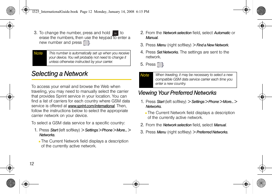 Selecting a network, Viewing your preferred networks | Samsung SPH-I325DLASPR User Manual | Page 15 / 16