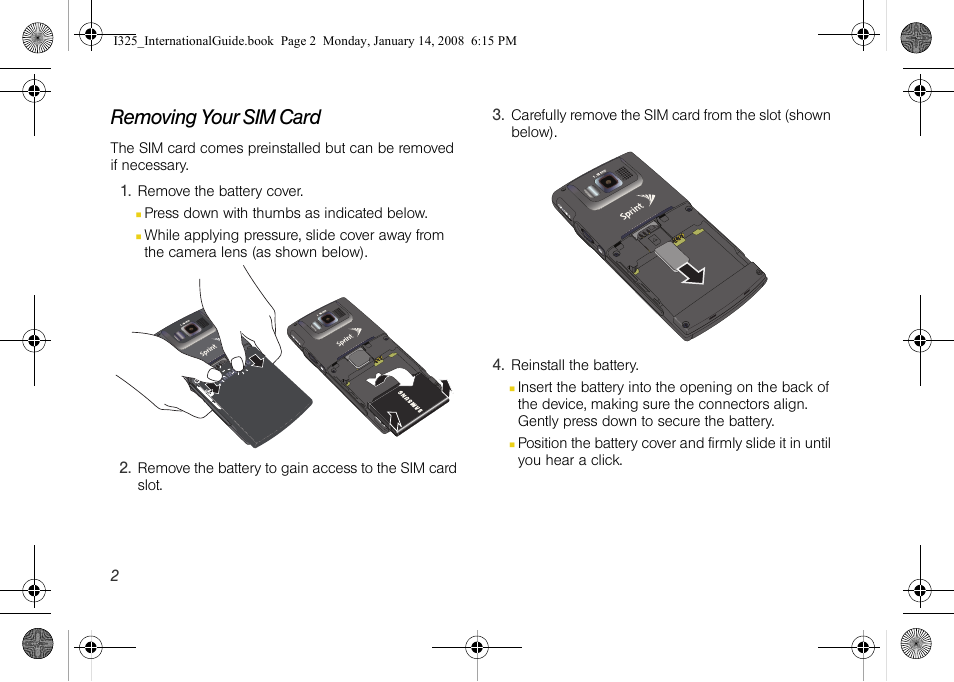 Removing your sim card | Samsung SPH-I325DLASPR User Manual | Page 5 / 16