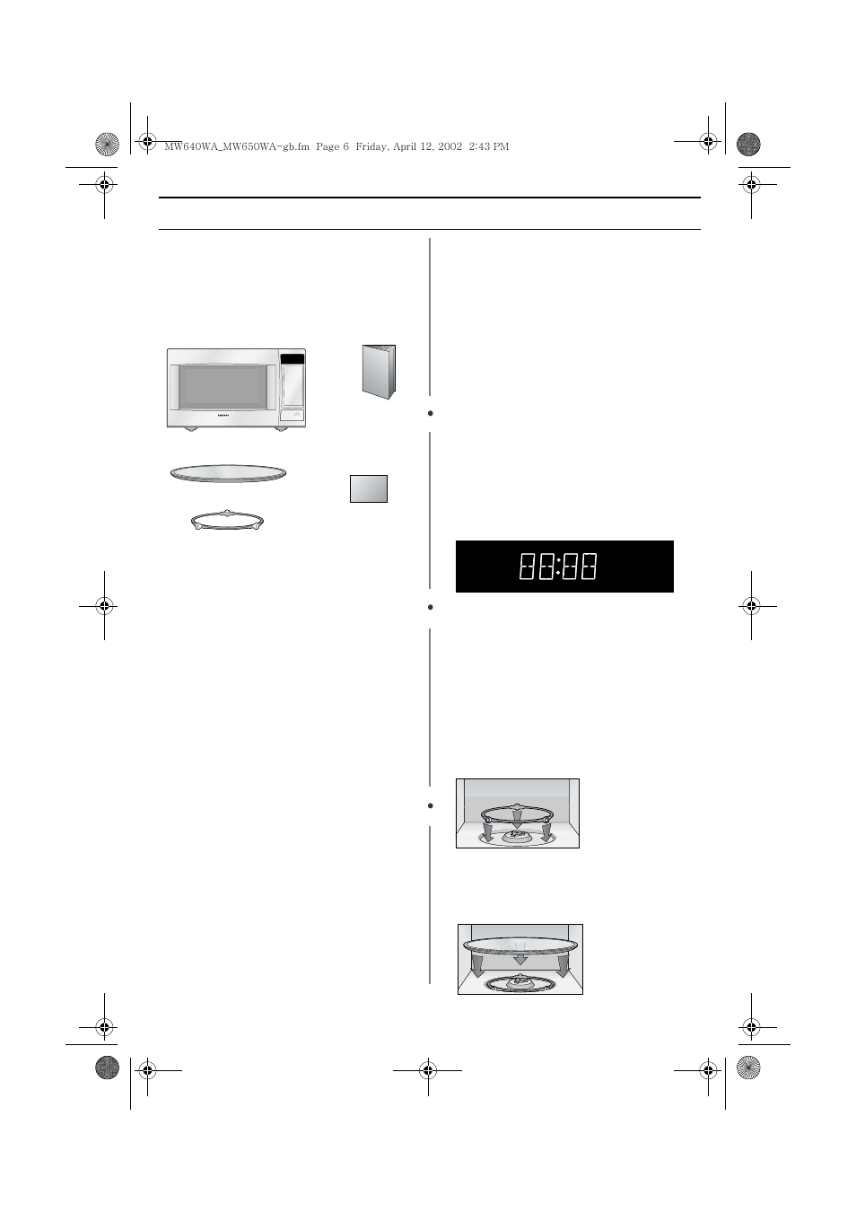 Your new microwave oven, Checking parts, Warranty and service information | Setting up your microwave oven | Samsung MW650WA-XAA User Manual | Page 6 / 28