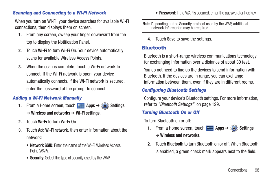 Bluetooth, For more information, refer to “bluetooth” on | Samsung GT-P7510MADVZW User Manual | Page 101 / 181