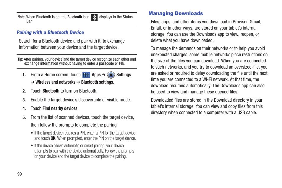 Managing downloads | Samsung GT-P7510MADVZW User Manual | Page 102 / 181