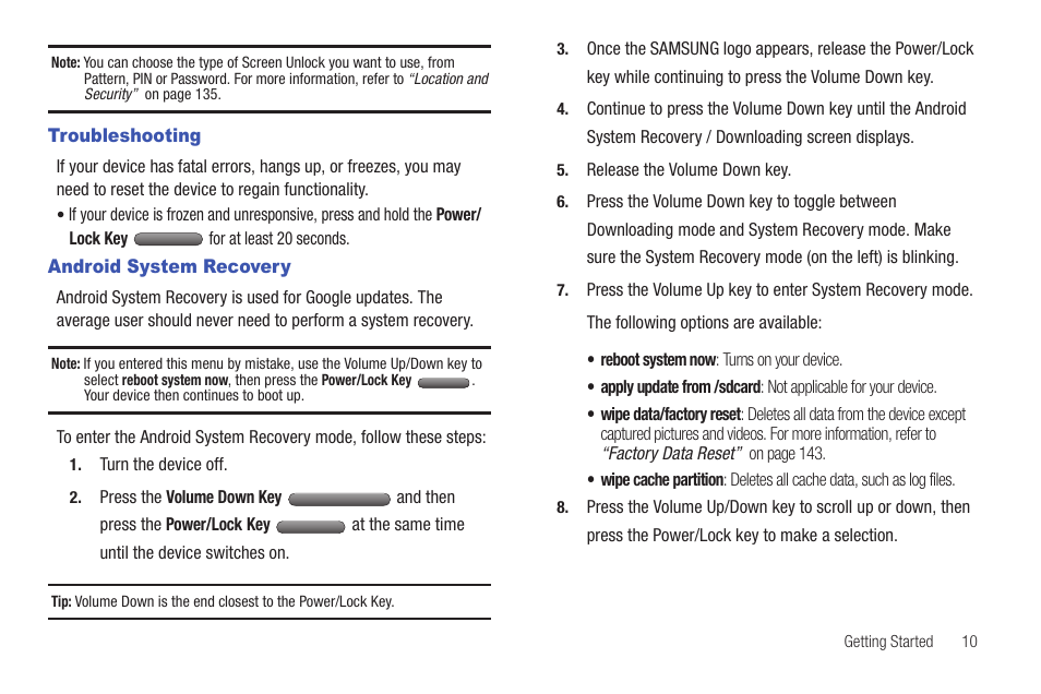 Troubleshooting, Android system recovery, Troubleshooting android system recovery | Samsung GT-P7510MADVZW User Manual | Page 13 / 181