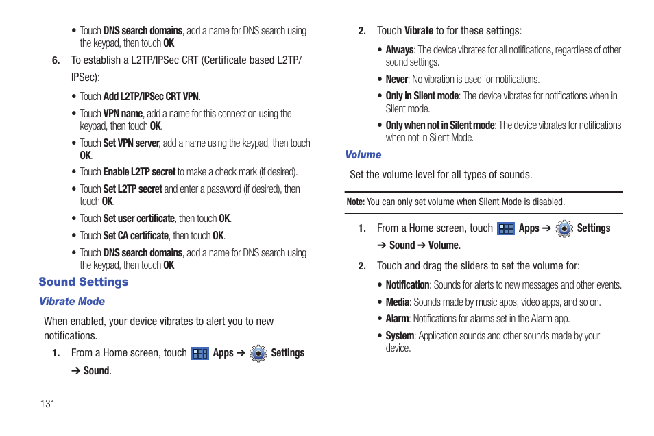 Sound settings | Samsung GT-P7510MADVZW User Manual | Page 134 / 181