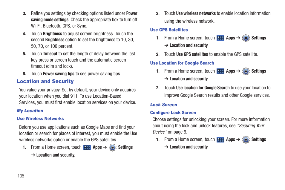 Location and security | Samsung GT-P7510MADVZW User Manual | Page 138 / 181