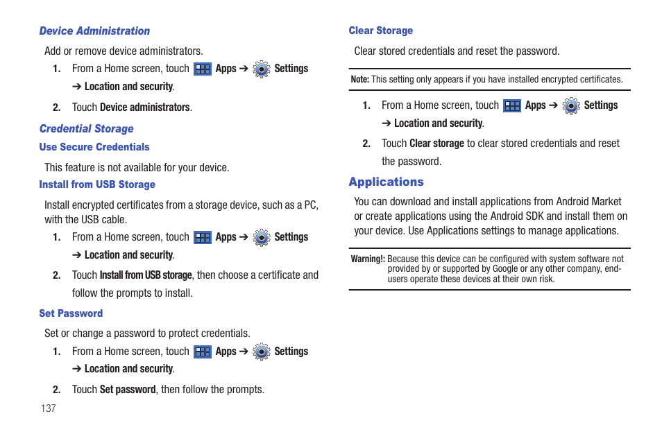 Applications | Samsung GT-P7510MADVZW User Manual | Page 140 / 181