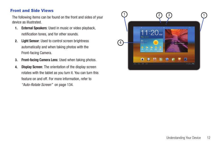 Front and side views | Samsung GT-P7510MADVZW User Manual | Page 15 / 181