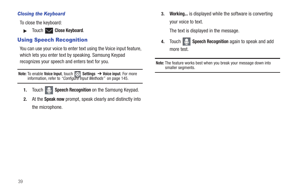 Using speech recognition | Samsung GT-P7510MADVZW User Manual | Page 42 / 181