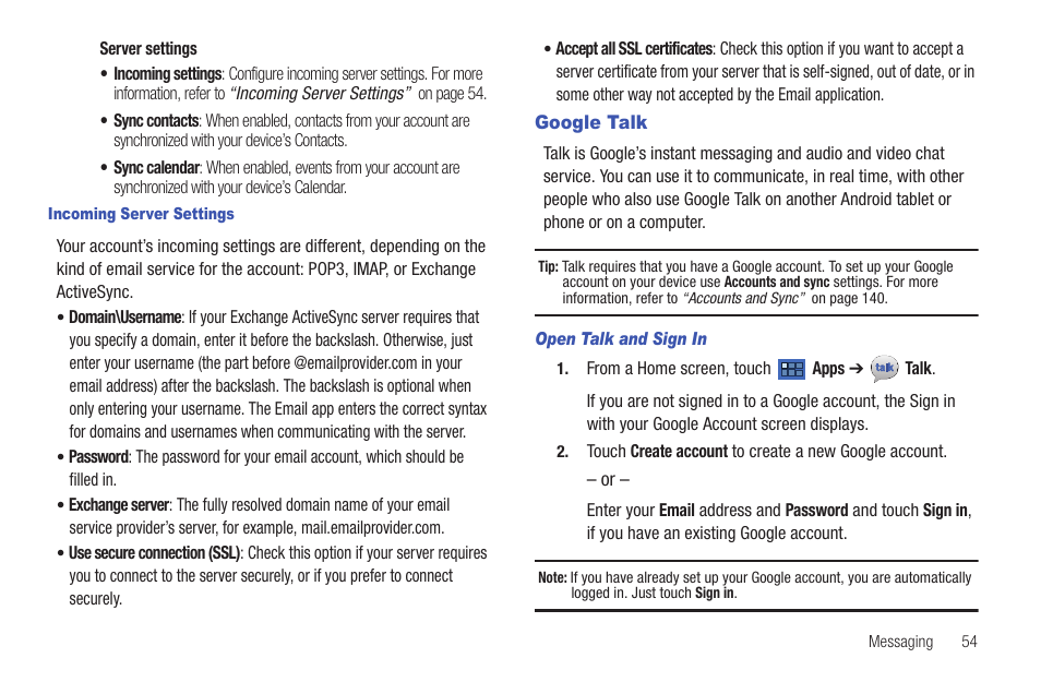 Google talk | Samsung GT-P7510MADVZW User Manual | Page 57 / 181