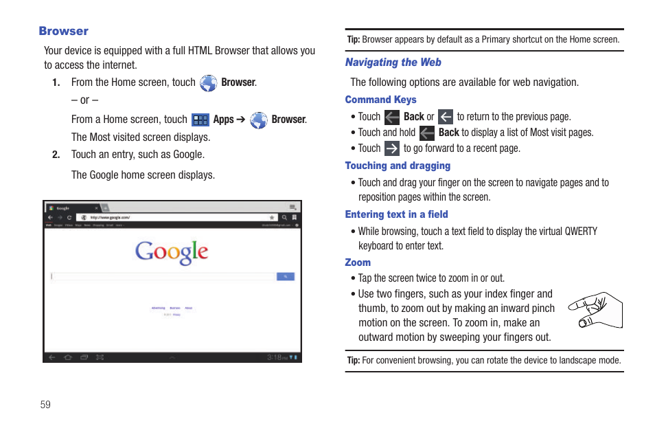 Browser | Samsung GT-P7510MADVZW User Manual | Page 62 / 181