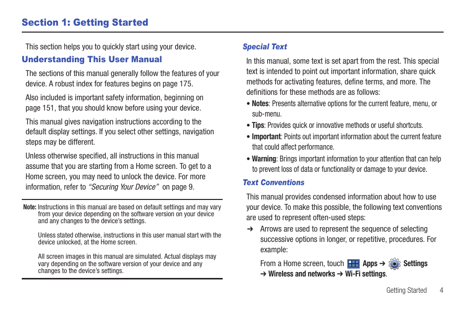 Section 1: getting started, Understanding this user manual | Samsung GT-P7510MADVZW User Manual | Page 7 / 181