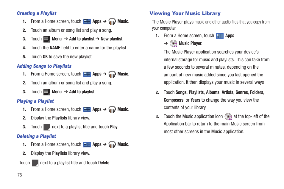 Viewing your music library | Samsung GT-P7510MADVZW User Manual | Page 78 / 181