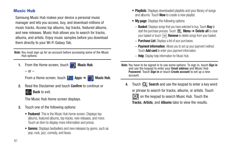 Music hub | Samsung GT-P7510MADVZW User Manual | Page 84 / 181