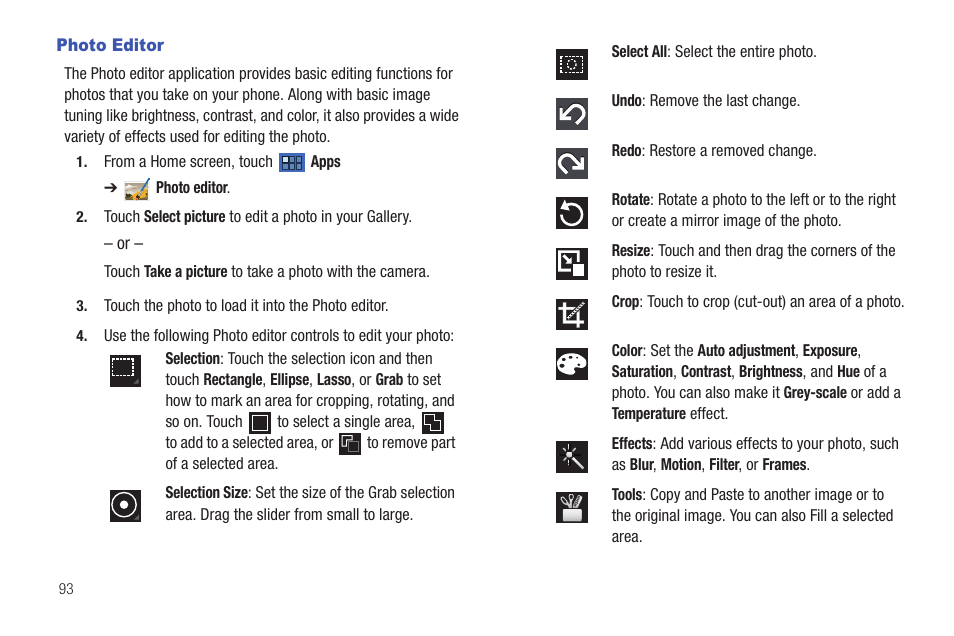 Photo editor | Samsung GT-P7510MADVZW User Manual | Page 96 / 181