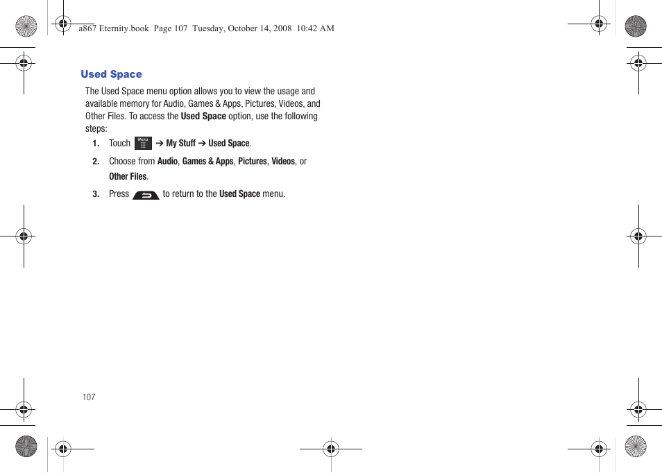 Used space | Samsung SGH-A867ZKAATT User Manual | Page 110 / 198