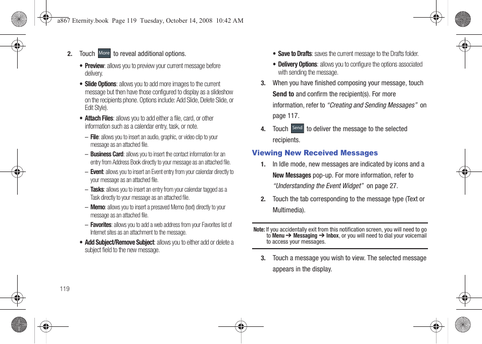 Viewing new received messages | Samsung SGH-A867ZKAATT User Manual | Page 122 / 198