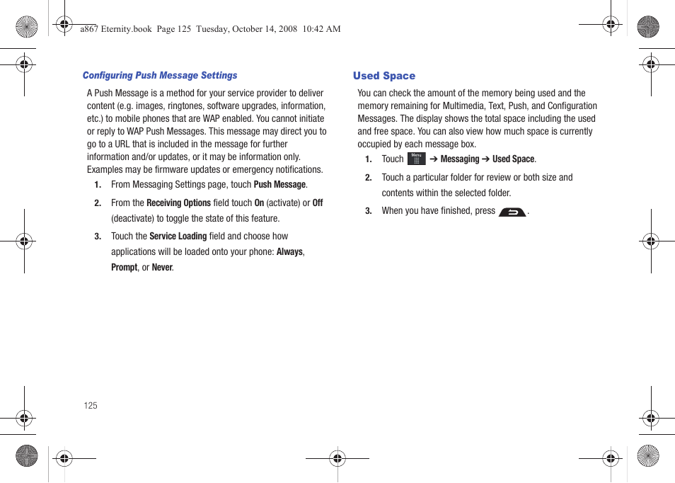 Used space | Samsung SGH-A867ZKAATT User Manual | Page 128 / 198