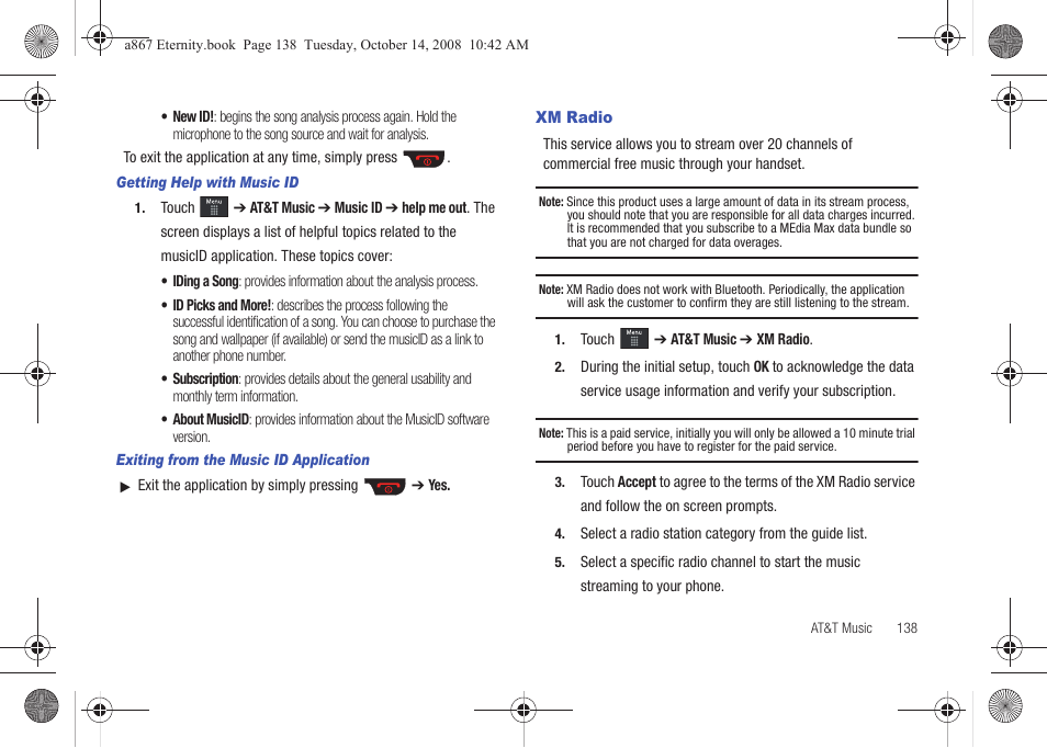 Xm radio | Samsung SGH-A867ZKAATT User Manual | Page 141 / 198