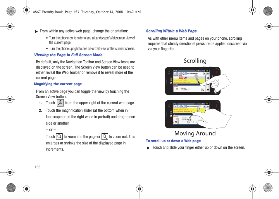 Scrolling moving around | Samsung SGH-A867ZKAATT User Manual | Page 156 / 198