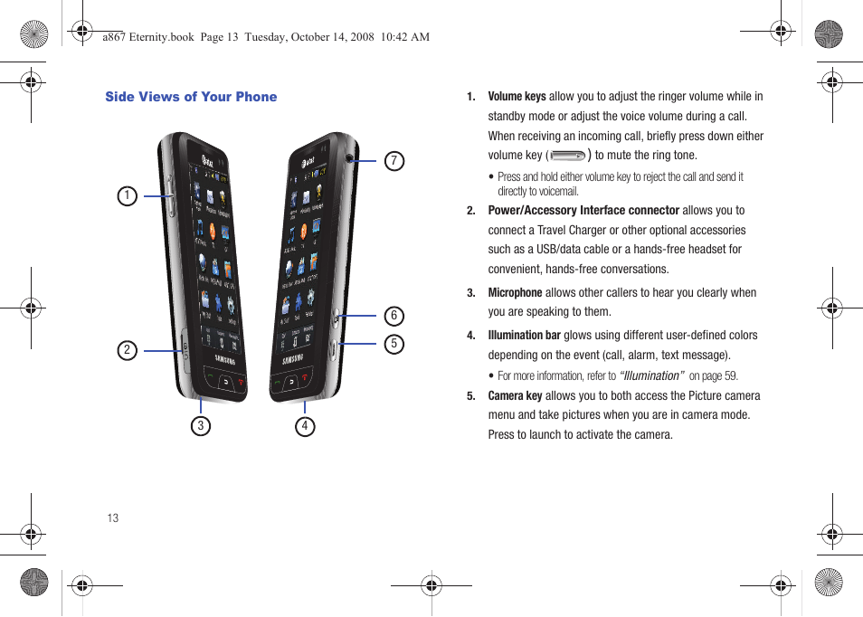 Side views of your phone | Samsung SGH-A867ZKAATT User Manual | Page 16 / 198