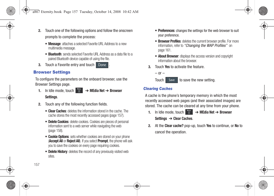 Browser settings | Samsung SGH-A867ZKAATT User Manual | Page 160 / 198