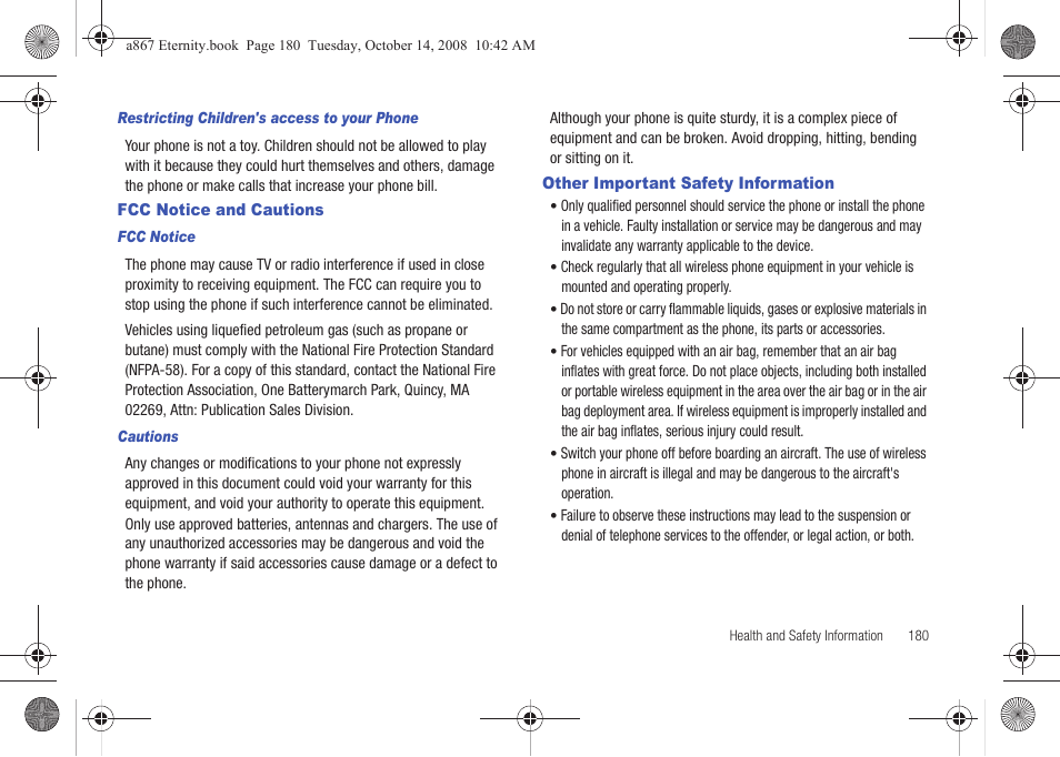 Fcc notice and cautions, Other important safety information | Samsung SGH-A867ZKAATT User Manual | Page 183 / 198