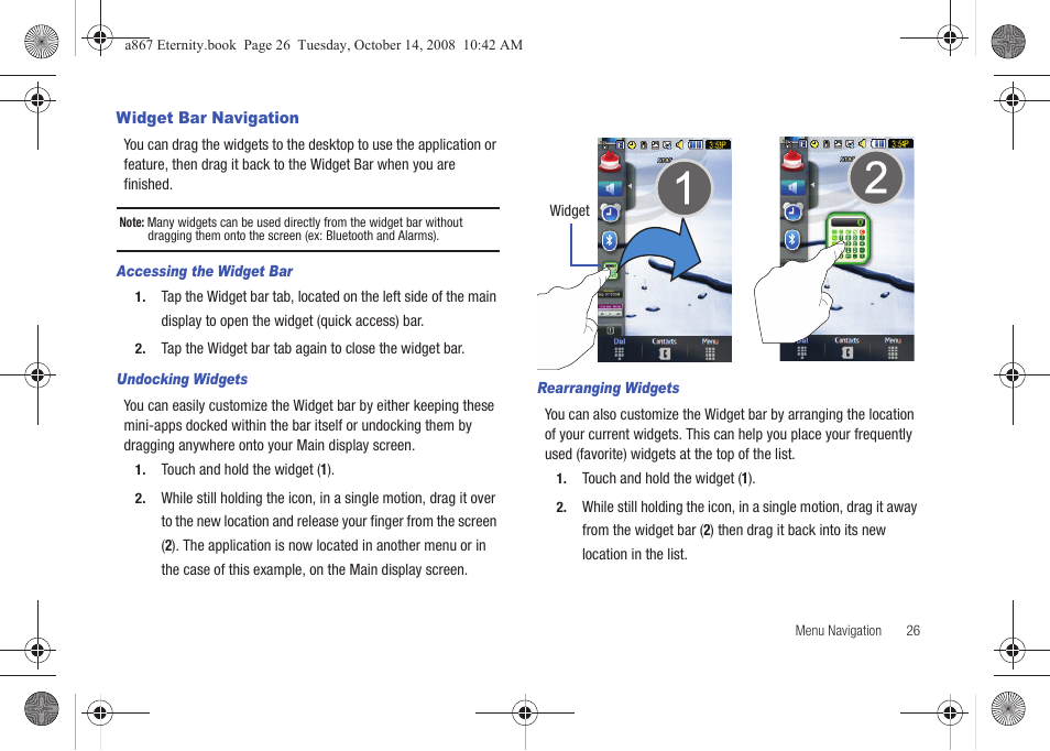 Widget bar navigation | Samsung SGH-A867ZKAATT User Manual | Page 29 / 198