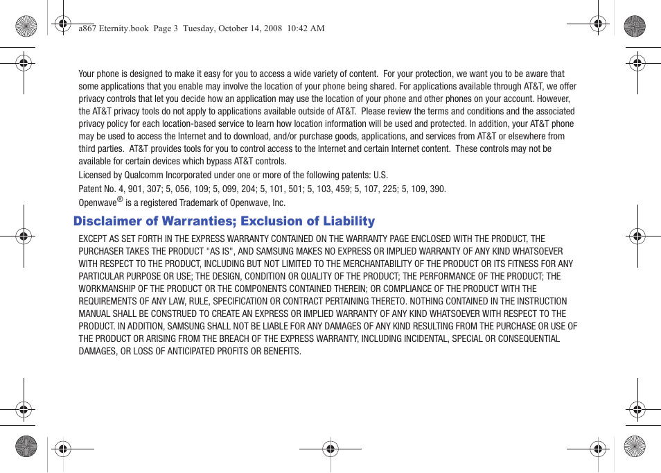 Disclaimer of warranties; exclusion of liability | Samsung SGH-A867ZKAATT User Manual | Page 3 / 198