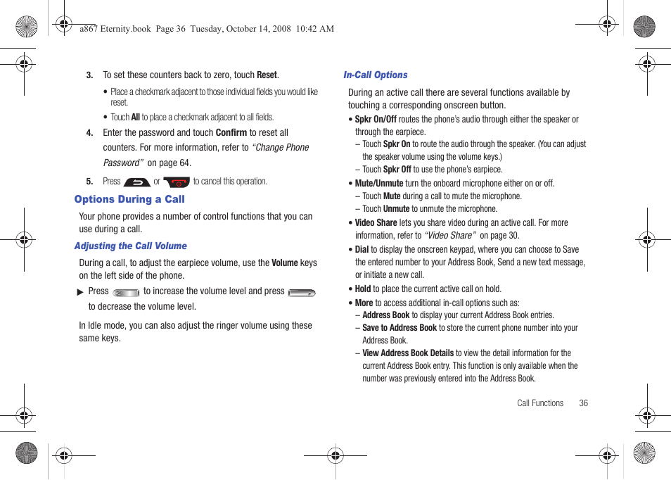 Options during a call | Samsung SGH-A867ZKAATT User Manual | Page 39 / 198