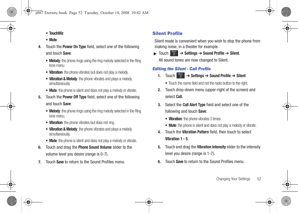 Silent profile | Samsung SGH-A867ZKAATT User Manual | Page 55 / 198