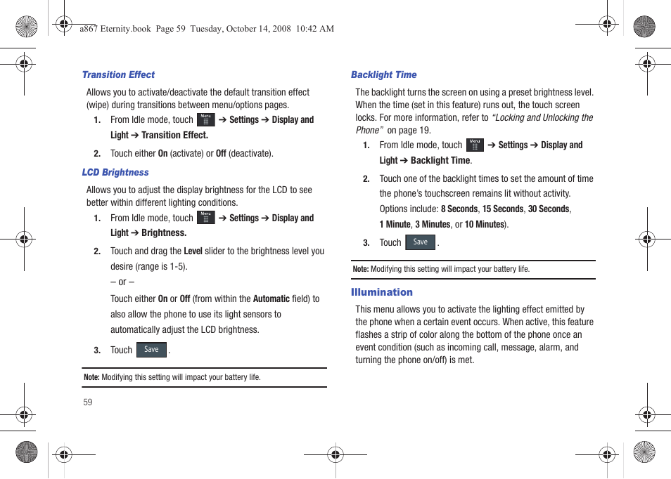 Illumination | Samsung SGH-A867ZKAATT User Manual | Page 62 / 198