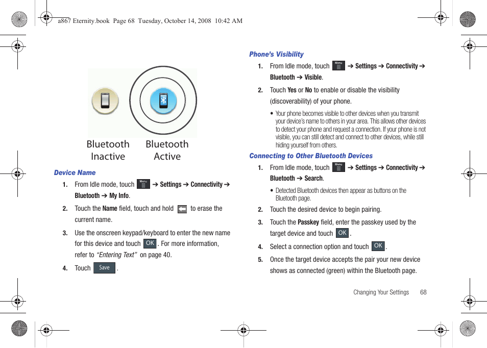 Bluetooth inactive bluetooth active | Samsung SGH-A867ZKAATT User Manual | Page 71 / 198