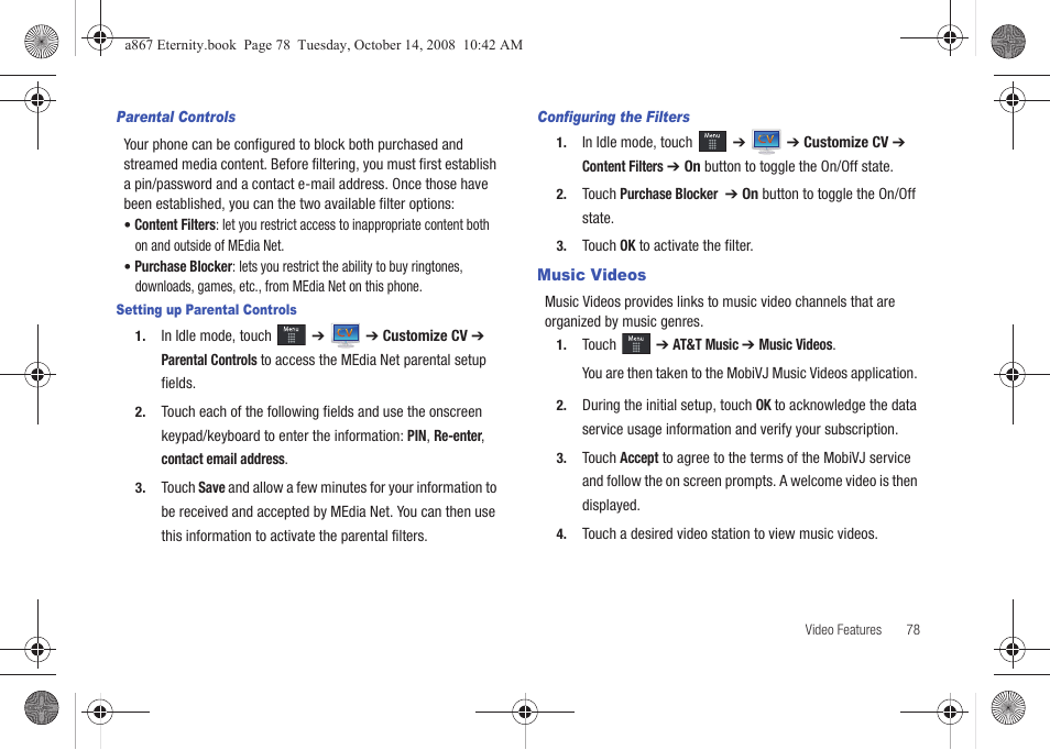 Music videos | Samsung SGH-A867ZKAATT User Manual | Page 81 / 198