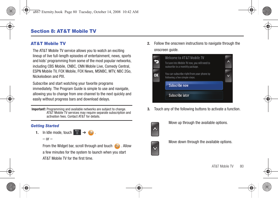Section 8: at&t mobile tv, At&t mobile tv | Samsung SGH-A867ZKAATT User Manual | Page 83 / 198