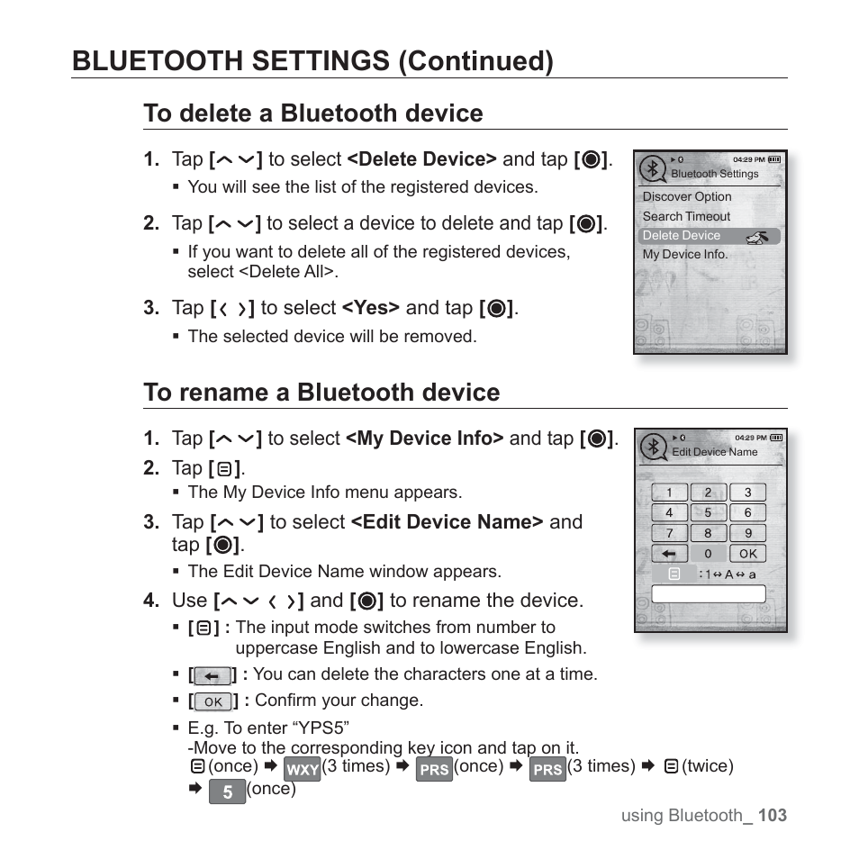 Bluetooth settings (continued) | Samsung YP-T10JQB-XAC User Manual | Page 103 / 113