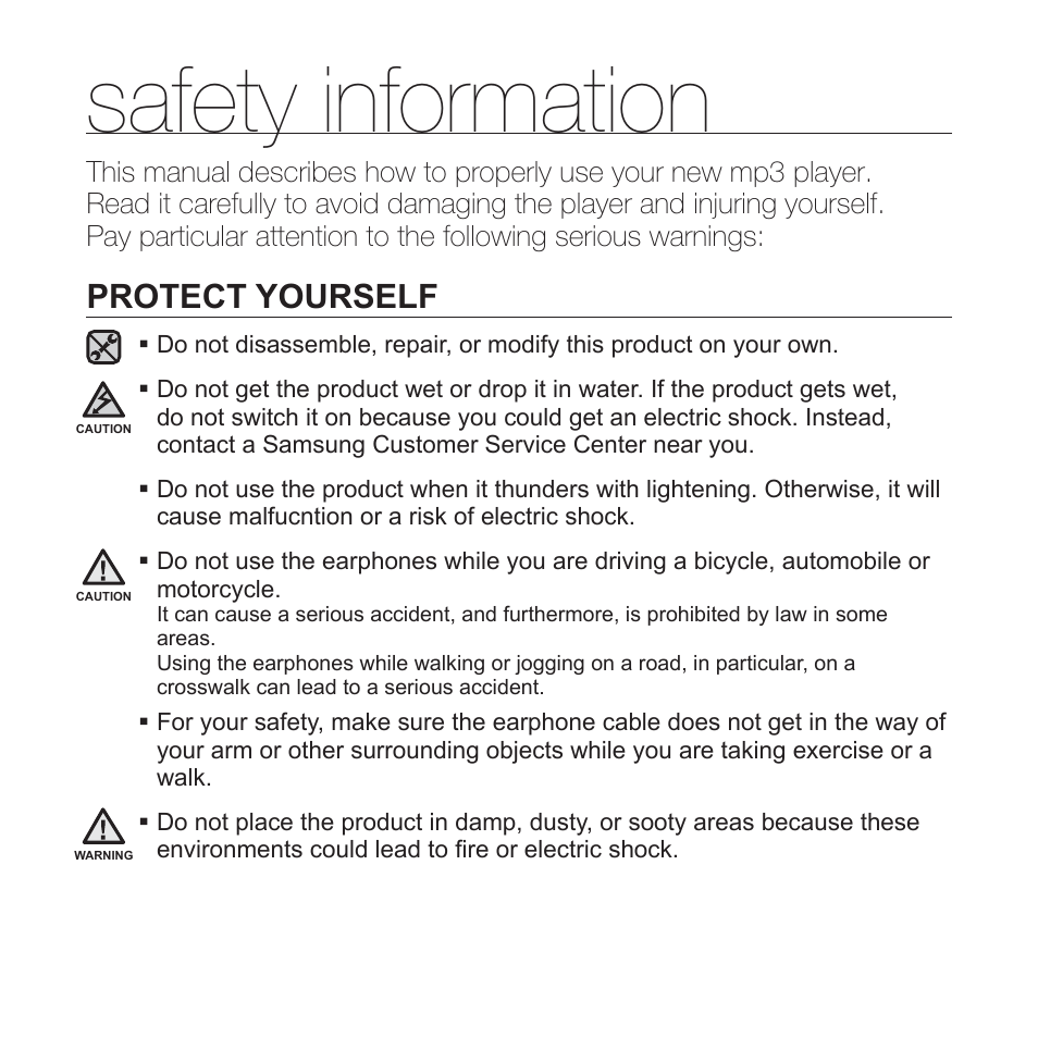 Safety information, Protect yourself | Samsung YP-T10JQB-XAC User Manual | Page 4 / 113