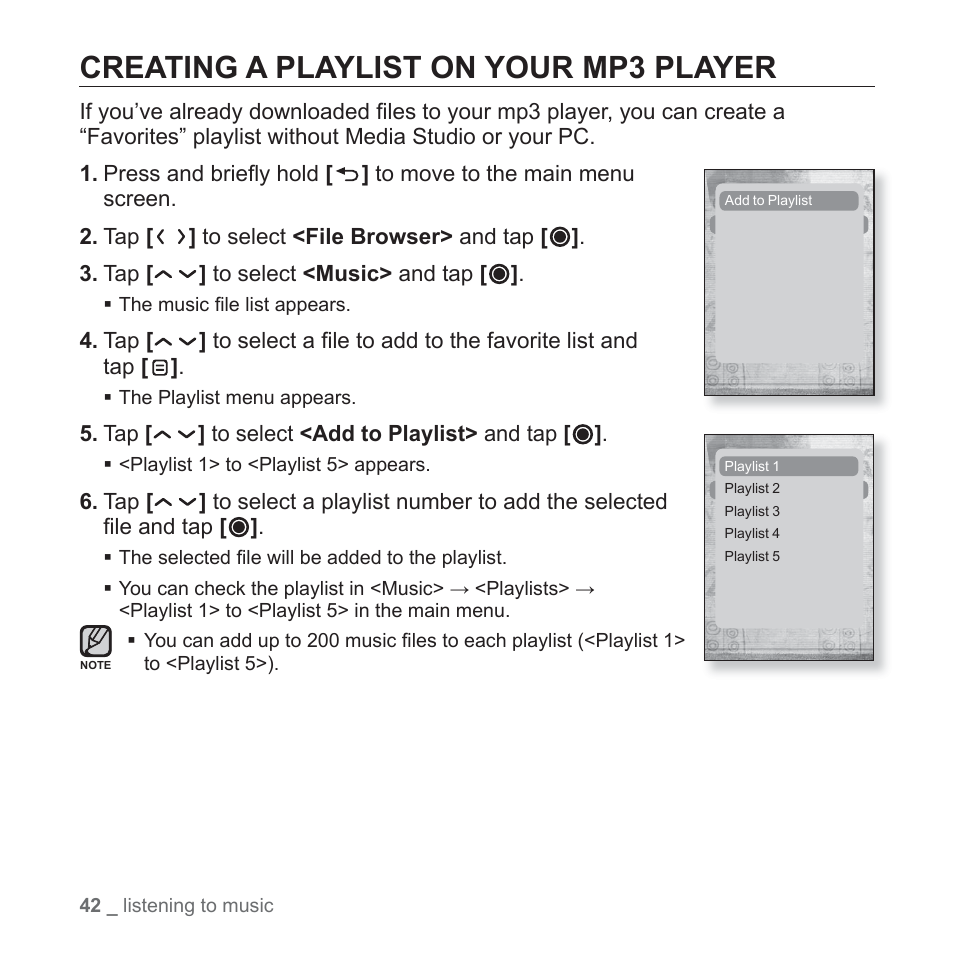 Creating a playlist on your mp3 player | Samsung YP-T10JQB-XAC User Manual | Page 42 / 113