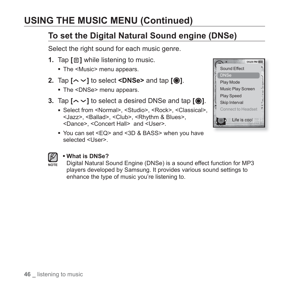 Using the music menu (continued) | Samsung YP-T10JQB-XAC User Manual | Page 46 / 113