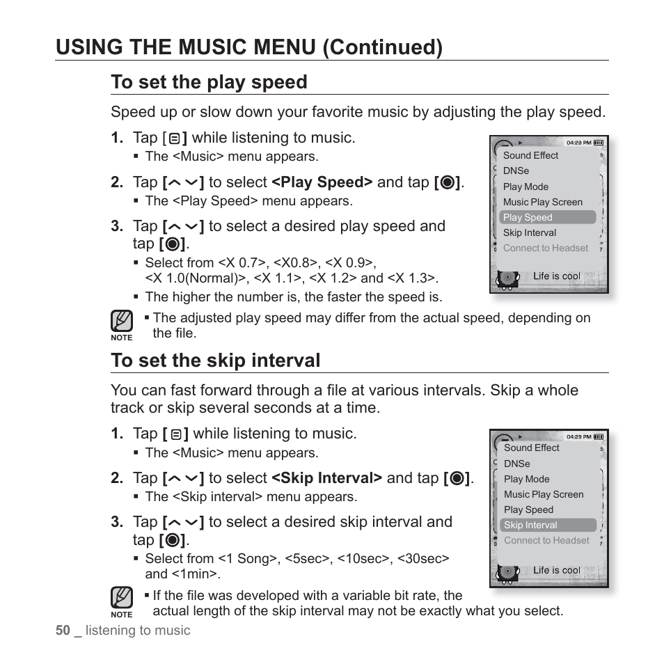 Using the music menu (continued) | Samsung YP-T10JQB-XAC User Manual | Page 50 / 113